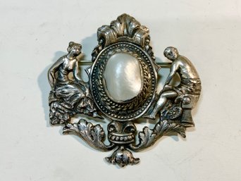 1890s Brooch Mother Of Pearl And Sterling