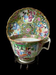 Antique Famille Rose Porcelain Teacup And Saucer
