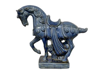 Vintage Porcelain Blue Glazed Horse