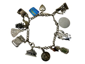 Vintage Sterling Charm Bracelet With 12 Charms, Danecraft, Beau, Gloucester MAW Etc
