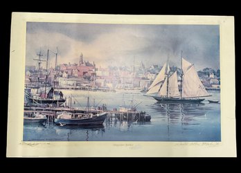 Donald Allen Mosher Signed Lithograph Of Gloucester Harbor Pencil Signed