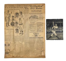 Vintage Photographic Print Of Babe Ruth Antique Boston Globe Newspaper Red Sox 1912 Baseball Memorabilia