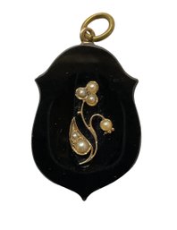 Victorian Jet Mourning Pendant With Gold And Seed Pearls