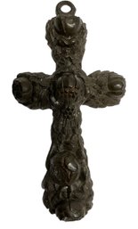 Antique Victorian Mourning Jewelry Bog Oak Carved Crucifix Cross With Roses