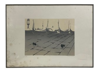 Block Print By Muffy McCrum Of Sailboats And Pigeons