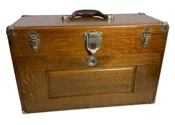 Antique Oak Union Steel Chest Corporation Tool Box Filled With Tools It's A Time Capsule!