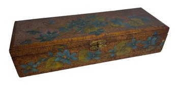 Antique Glove Box Decorated With Pyrographic Art And Vintage And Antique Ladies Gloves