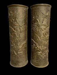 Exceptional WWI Trench Art Pair Of Vases Made From Shell Casings