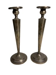 Pair Of 10' Tall Weighted Sterling Candlesticks By RWM Art Deco