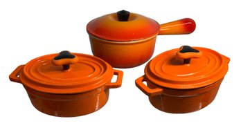 Le Creuset French Enamel Sauce Pan 14 And Two Modern Rachel Ray Small Pots