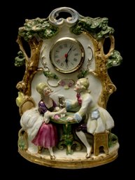 Antique Porcelain German Mantle Clock Courtship Scene