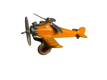 1930s Hubley Cast Iron Toy Giro Plane In Original Yellow Paint