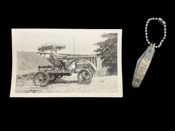 1904 Reo Automoblie Photo Postcard World Fair Eccentric Willie Willey And Risque Thornton Pocket Knife