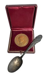 Pope John Paul II Medal Monassi And Sterling Pope Leo XIII Spoon Catholic Commemorative Items