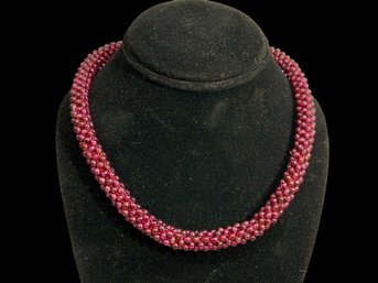 Woven Garnet Beaded Necklace