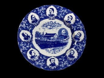 Wheelock Flow Blue General Meade Gettysburg Civil War Antique Porcelain Plate