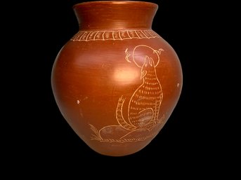 Large Engraved Red Clay Pot
