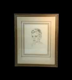 Framed Pencil Drawing Of Young Boy By Ethel Machanic