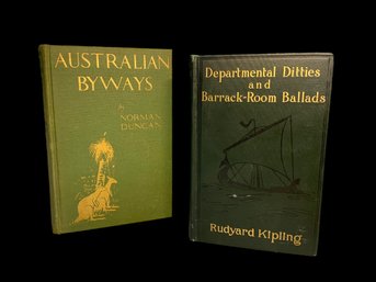 Pair Of Pretty Green Antique Books Incl Rudyard Kipling