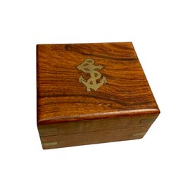 Vintage Nautical Anchor Inlay Wooden Box Teak?