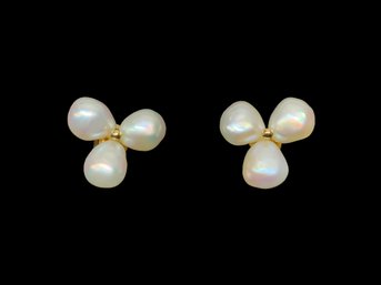 Real Pearl And 14K Post Earrings