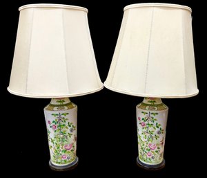 Pair Of Porcelain Hand Painted Lamps