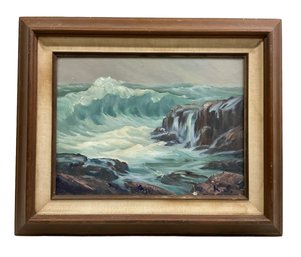 Attributed To Peter Koster Oil On Board October Storm Sea Scape