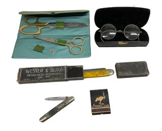 Antique Mens Notions Grooming Items Straight Razor Stork Club Matches Etc.