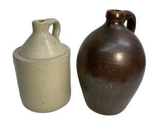 Two Antique Stoneware Jugs One Ovoid Brown Ware