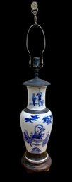 19th C. Antique Chinese Blue And White Lamp Vase Go Players