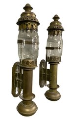 Pair Of  Antique Or Vintage Rare Railroad Car Lanterns Lamps Brass Sconces
