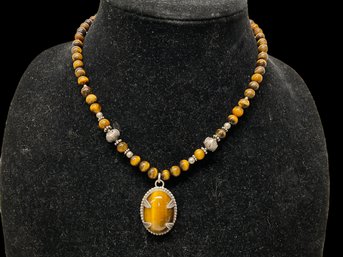 Tigers Eye Stone And Sterling Necklace
