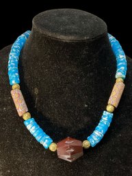 Glass And Clay Bead Tribal Style Large Bead Necklace