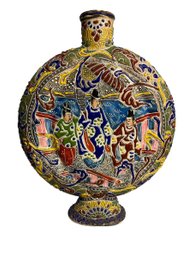 Antique Japanese Moriage Porcelain Flask Form Vase