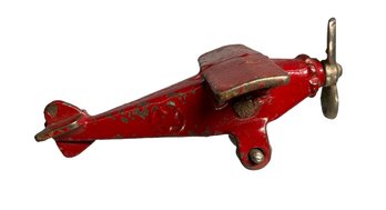 Antique Or 1930s Iron Toy Airplane In Original Red Paint Maker Unknown