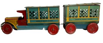 Lindstrom Tool & Toy Co. Tin Litho American Railway Express Truck In Original Paint With Trailer
