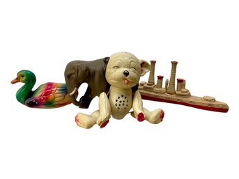 1920s 1930s Celluloid Toy Animals And Ship Bonzo The Dog