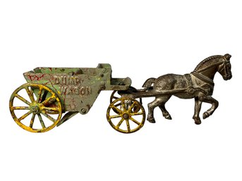 Antique Cast Iron Toy Dump Truck Horse Drawn
