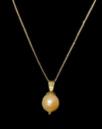 14K Gold Neck Chain And Real Pearl Pendant