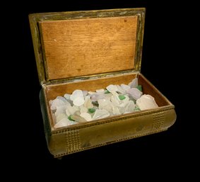 Brass And Wooden Box Filled With Seaglass