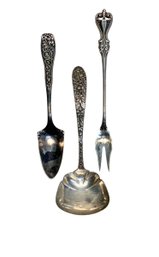 Trio Of Sterling Serving Utensils With Unusual Ornate Handles Towle Etc.