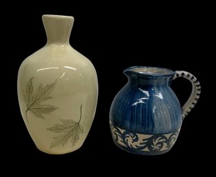 Nemadji Pottery Vase And Dorchester Stoneware Creamer By N Ricci