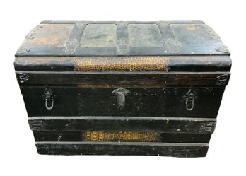Antique Wood And Brass Bound Trunk Small Size