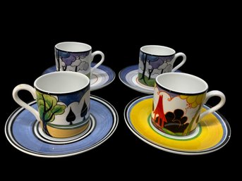 Four Colorful Vintage Wedgwood Espresso Cups