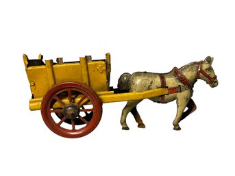 Antique Made In Germany Tin Litho Penny Toy Horse And Buggy