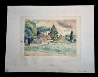 Antique Watercolor Of. Saint Jean De Braye France Signed Indistinctly