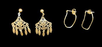 Two Pair Of 14K Gold Marked Earrings Pendants And Loops