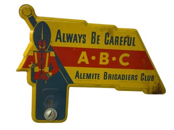 Rare Vintage Alemite Brigadiers Club License Plate Topper Oil Sign Advertising