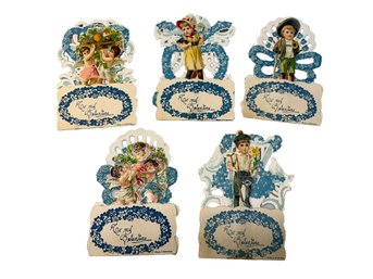 Collection Of Five Frilly Pop Up Antique Valentine Cards