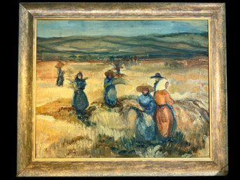 Large Oil Painting Of Women Working A Harvest Field